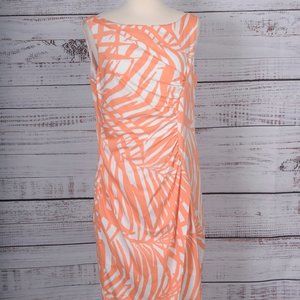 London Times, Orange and White Dress, Ruching at Waist, Size 8